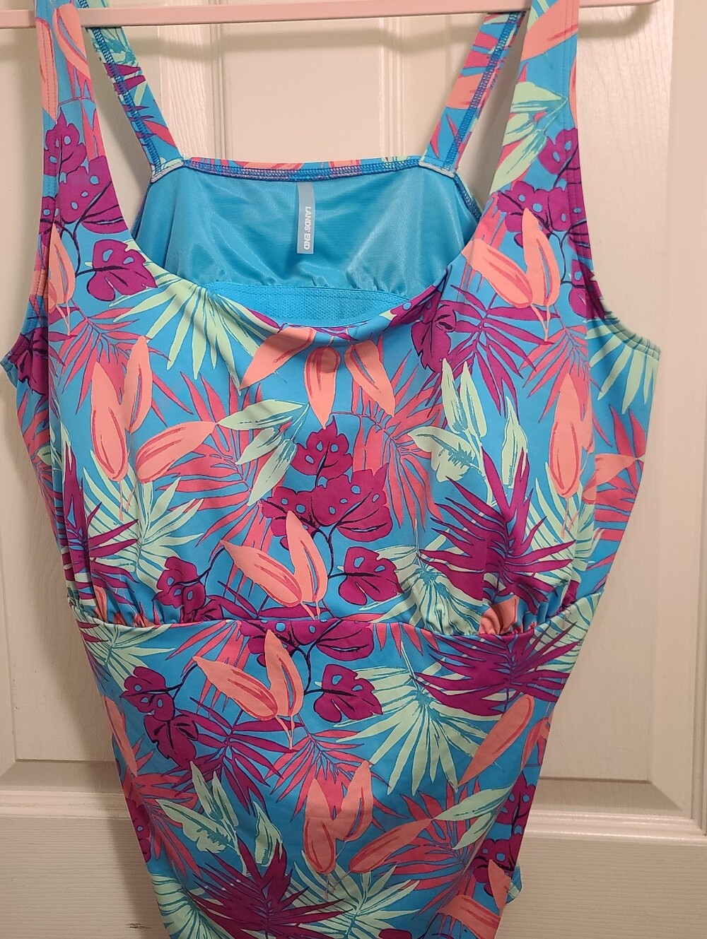 Lands End Tropical Print Tankini Top - Blue Multicolor. Size 22W